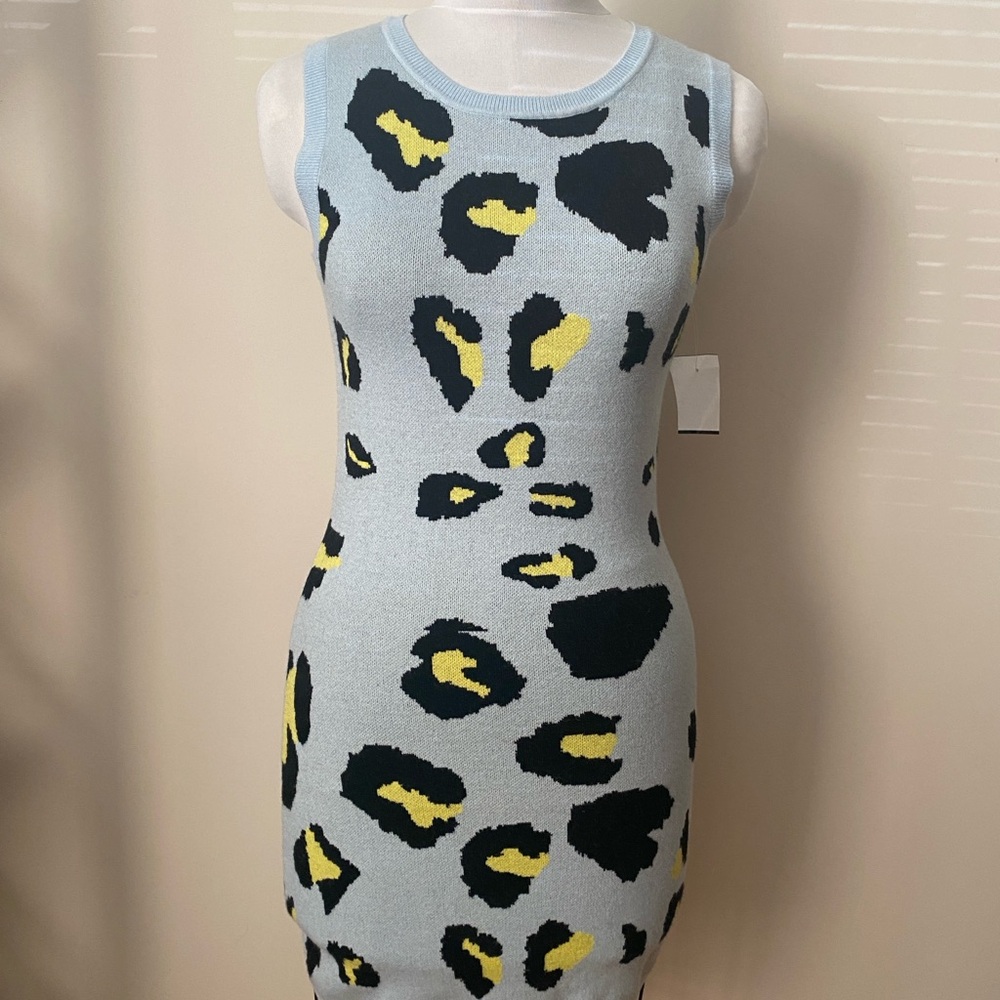 Wild Honey Blue Leopard Sleeveless Knit Dress - Medium